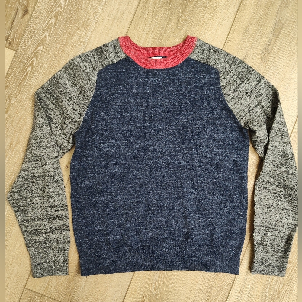GAP Boy's Navy and Gray Marled Crewneck Sweater with Red Trim